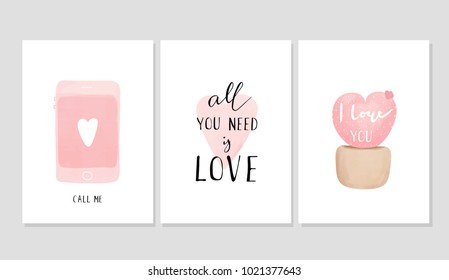 Set of cards for Valentine's Day, vector illustration
