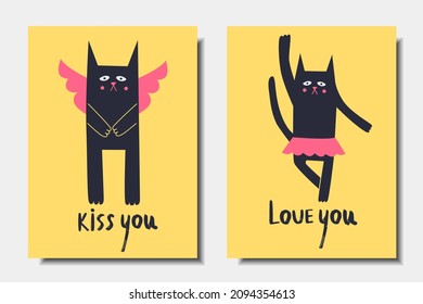 Set of cards for valentine's day. Vector illustration.