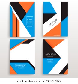 Set of cards with various geometric shapes. Geometrical abstract design. Usable for banners, covers, layout and posters. Vector. A4 size