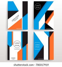 Set of cards with various geometric shapes. Geometrical abstract design. Usable for banners, covers, layout and posters. Vector. A4 size