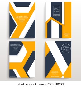 Set of cards with various geometric shapes. Geometrical abstract design. Usable for banners, covers, layout and posters. Vector. A4 size
