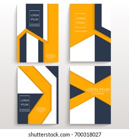 Set of cards with various geometric shapes. Geometrical abstract design. Usable for banners, covers, layout and posters. Vector. A4 size