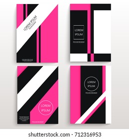 Set of cards with various geometric shapes. Geometrical abstract design. Usable for banners, covers, layout and posters. Vector. A4 size