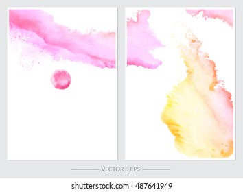 Set of cards with vector hand drawn watercolor blots. Colorful watercolor blots for invitation, postcards, business cards and others. 