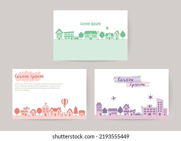 Set of cards with vector townscape illustration