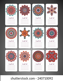 Set cards. Vintage decorative elements. Hand drawn background. Islam, Arabic, Indian, ottoman motifs. 