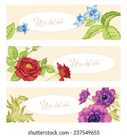 Set of cards with vintage flowers.
