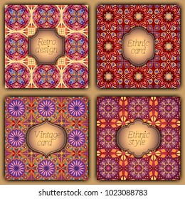 Set of cards in vintage style. Vector design templates. Vintage frames and backgrounds