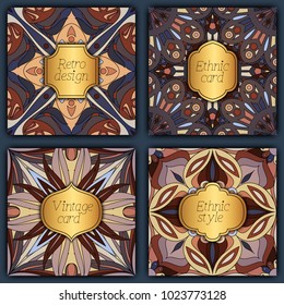 Set of cards in vintage style. Vector design templates. Vintage frames and backgrounds