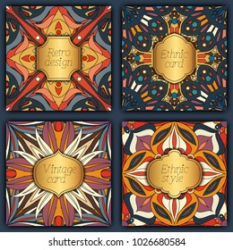 Set of cards in vintage style. Vector design templates. Vintage frames and backgrounds