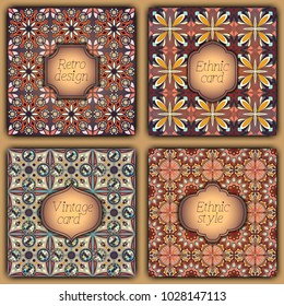Set of cards in vintage style. Vector design templates. Vintage frames and backgrounds
