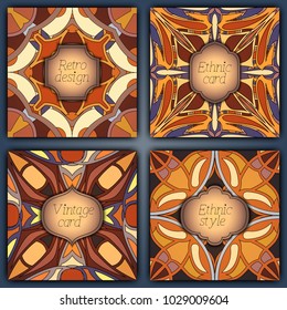 Set of cards in vintage style. Vector design templates. Vintage frames and backgrounds