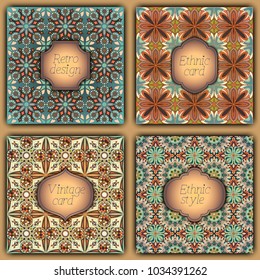 Set of cards in vintage style. Vector design templates. Vintage frames and backgrounds