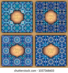 Set of cards in vintage style. Vector design templates. Vintage frames and backgrounds