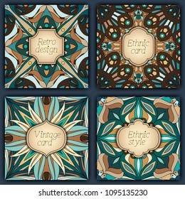 Set of cards in vintage style. Vector design templates. Vintage frames and backgrounds