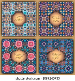 Set of cards in vintage style. Vector design templates. Vintage frames and backgrounds