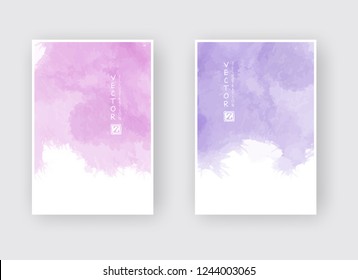 Set of cards with watercolor blots. Set of cards with hand drawn blots element on white background for your design. Design for your date, postcard, banner, logo. Vector illustration.