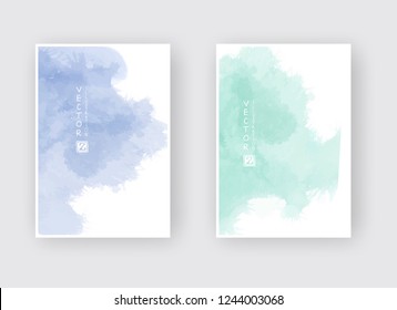 Set of cards with watercolor blots. Set of cards with hand drawn blots element on white background for your design. Design for your date, postcard, banner, logo. Vector illustration.