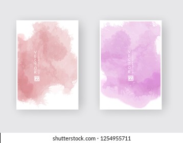 Set of cards with watercolor blots. Set of cards with hand drawn blots element on white background for your design. Design for your date, postcard, banner, logo. Vector illustration.