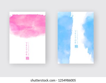 Set of cards with watercolor blots. Set of cards with hand drawn blots element on white background for your design. Design for your date, postcard, banner, logo. Vector illustration.