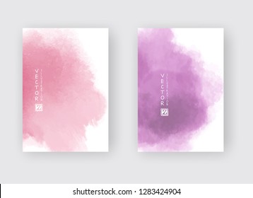 Set of cards with watercolor blots. Set of cards with hand drawn blots element on white background for your design. Design for your date, postcard, banner, logo. Vector illustration.