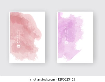 Set of cards with watercolor blots. Set of cards with hand drawn blots element on white background for your design. Design for your date, postcard, banner, logo. Vector illustration.