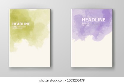 Set of cards with watercolor blots. Set of cards with hand drawn blots element on white background for your design. Design for your date, postcard, banner, logo. Vector illustration.