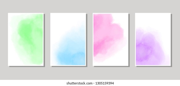 Set of cards with watercolor blots. Set of cards with hand drawn blots element on white background for your design. Design for your date, postcard, banner, logo. Vector illustration.