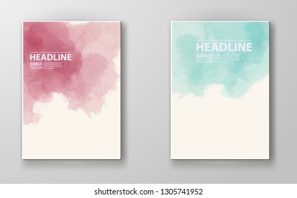 Set of cards with watercolor blots. Set of cards with hand drawn blots element on white background for your design. Design for your date, postcard, banner, logo. Vector illustration.