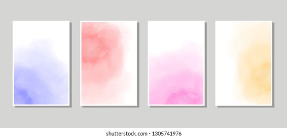 Set of cards with watercolor blots. Set of cards with hand drawn blots element on white background for your design. Design for your date, postcard, banner, logo. Vector illustration.