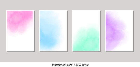 Set of cards with watercolor blots. Set of cards with hand drawn blots element on white background for your design. Design for your date, postcard, banner, logo. Vector illustration.