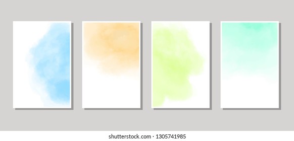 Set of cards with watercolor blots. Set of cards with hand drawn blots element on white background for your design. Design for your date, postcard, banner, logo. Vector illustration.