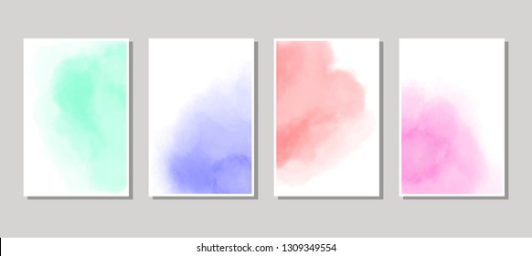 Set of cards with watercolor blots. Set of cards with hand drawn blots element on white background for your design. Design for your date, postcard, banner, logo. Vector illustration.