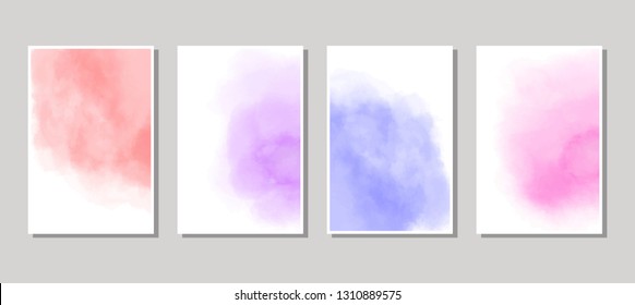 Set of cards with watercolor blots. Set of cards with hand drawn blots element on white background for your design. Design for your date, postcard, banner, logo. Vector illustration.