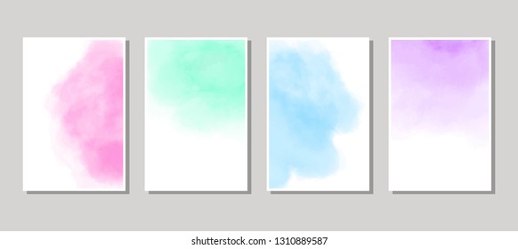 Set of cards with watercolor blots. Set of cards with hand drawn blots element on white background for your design. Design for your date, postcard, banner, logo. Vector illustration.