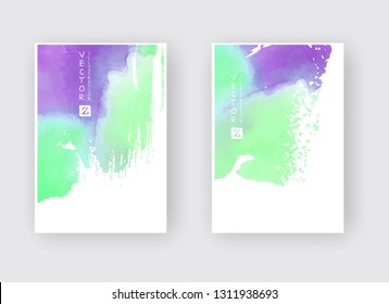 Set of cards with watercolor blots. Set of cards with hand drawn blots element on white background for your design. Design for your date, postcard, banner, logo. Vector illustration.