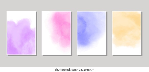 Set of cards with watercolor blots. Set of cards with hand drawn blots element on white background for your design. Design for your date, postcard, banner, logo. Vector illustration.