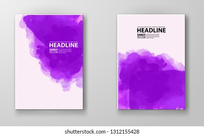 Set of cards with watercolor blots. Set of cards with hand drawn blots element on white background for your design. Design for your date, postcard, banner, logo. Vector illustration.