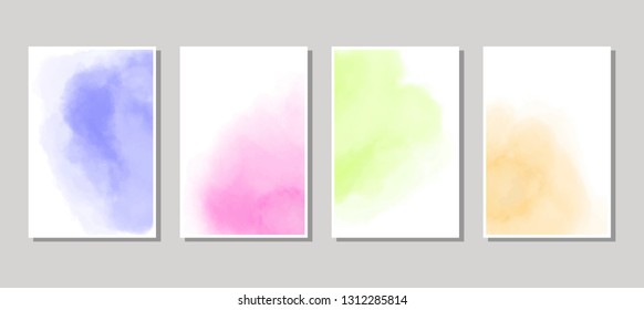Set of cards with watercolor blots. Set of cards with hand drawn blots element on white background for your design. Design for your date, postcard, banner, logo. Vector illustration.