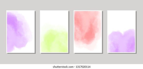 Set of cards with watercolor blots. Set of cards with hand drawn blots element on white background for your design. Design for your date, postcard, banner, logo. Vector illustration.