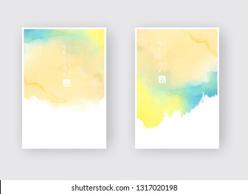 Set of cards with watercolor blots. Set of cards with hand drawn blots element on white background for your design. Design for your date, postcard, banner, logo. Vector illustration.
