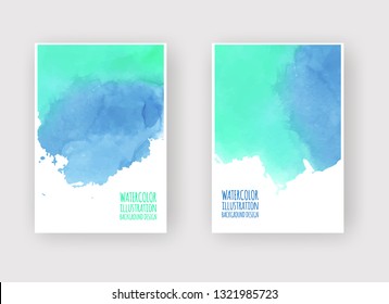 Set of cards with watercolor blots. Set of cards with hand drawn blots element on white background for your design. Design for your date, postcard, banner, logo. Vector illustration.