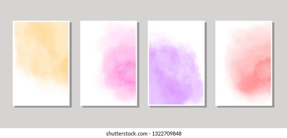 Set of cards with watercolor blots. Set of cards with hand drawn blots element on white background for your design. Design for your date, postcard, banner, logo. Vector illustration.