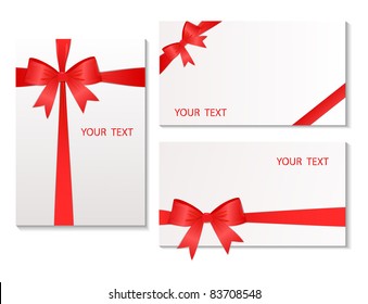 Set of the cards which have been tied up by a red tape. Vector illustration