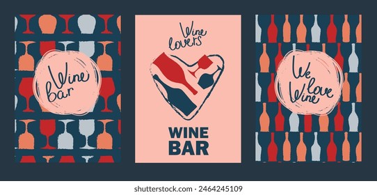 set of cards for wine bar, can be used for wine festival, vector illustration