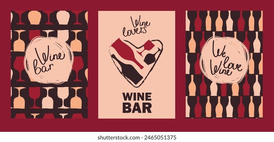 set of cards for wine bar, can be used for wine festival, vector illustration