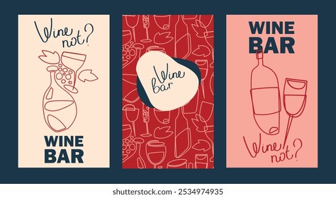 conjunto de cartas para bar de vinho ou festival de vinho, ilustração vetorial