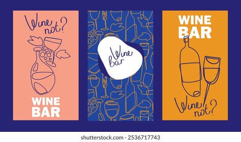 set of cards for wine bar or wine festival, vector illustration