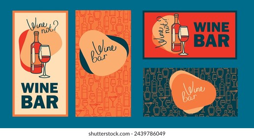 Set of cards for wine bar and shop, can be used as wine party invitation,  vector illustration