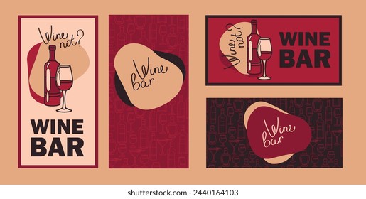 Set of cards for wine bar and shop, can be used as wine party invitation,  vector illustration